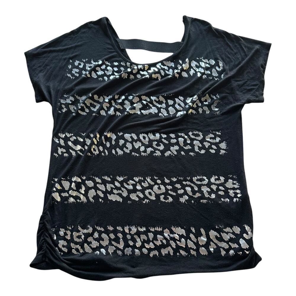 Womens Shirt Size 2X Black Metallic Futuristic Y3K Whimsigoth Animal Print Sleek